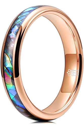 JOYERÍA DE TRES LLAVES Anillos de tungsteno con incrustaciones de concha de abulón 4 mm 6 mm 8 mm Mujeres Hombres Alianza de boda de oro rosa
