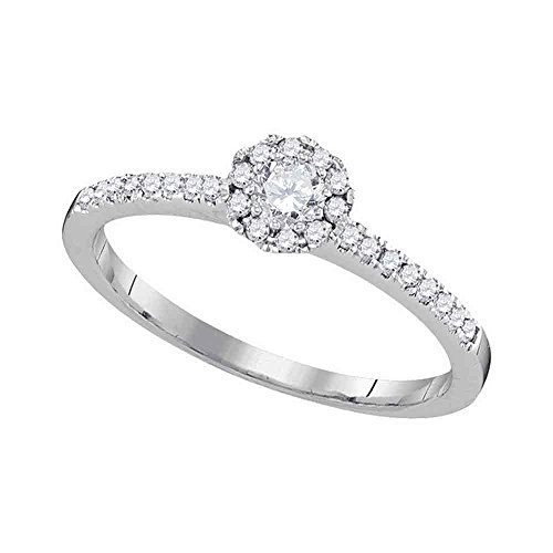 Size - 7 - Solid 10k White Gold Round White Diamond Engagement Ring OR Fashion Band Prong Set Flower Shaped Ring (1/3 cttw)