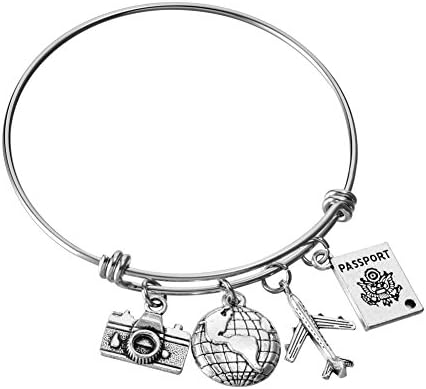 Travel and Flight Attendant Bangle Stainless Steel Expandable Wire Bangle Charm Bracelets DIY Jewelry Gifts