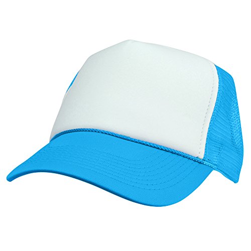 DALIX Neon Trucker Caps Adjustable Snapback Hat (Neon Blue/White)