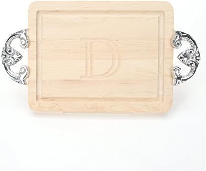 BigWood Boards Cutting Board with Handles, Monogrammed Cutting Board, Small Rectangular Cheese Board, Maple Wood Serving Tray, "D"