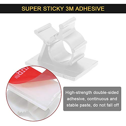 JIRVY Adjustable Cable Tie Clips 3M Adhesive Wire Clips Nylon Wire Clamps 50 Pack (White)