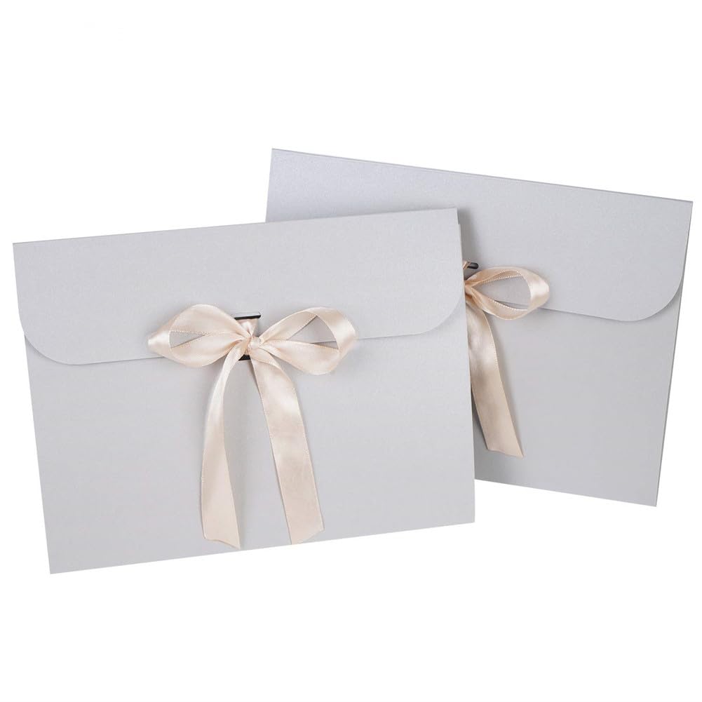 10Pcs Colourful Envelopes with Ribbon Kraft Paper Vintage Gift Envelope Invitation Greeting Card Envelopes for Valentine Christmas Thanksgiving Wedding Birthday Party Supplies Silver