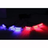Koolertron 18 LED Emergency Vehicle Strobe Lights for Front Grille/Deck, Blue & Red