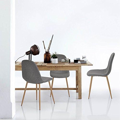 Dining Side Chair Home Furniture Metal Legs Waiting Bedroom Kitchen Room Gray Set of 4 with Fabric Cushion Seat and Back