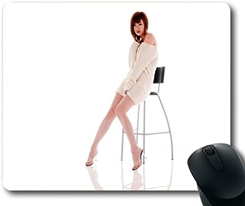 Custom Hot Mouse Pad with Girl Asian Chair Non-Slip Neoprene Rubber Standard Size 9 Inch(220mm) X 7 Inch(180mm) X 1/8 Inch(3mm) Desktop Mousepad Laptop Mousepads Comfortable Computer Mouse Mat