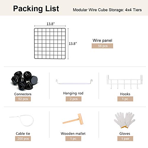 GEORGE&DANIS Wire Storage Cubes Modular Grid Organizer Customizable Metal Rack Bookcase Bookshelf MultiFuncation Shelving Unit, Black, 2 Hangers & 10 Cubes - Thumbnail 6