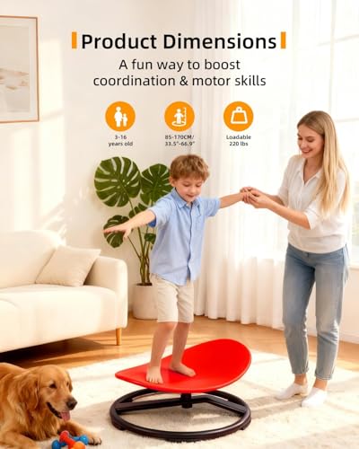 HELEE Spinning Chair for Autistic Kids, Sensory Swivel Chair, 220LBS Weight Capacity, Training Body Coordination, Indoor and Outdoor Sensory Toy for Children with ADHD/Autism (Red, L)