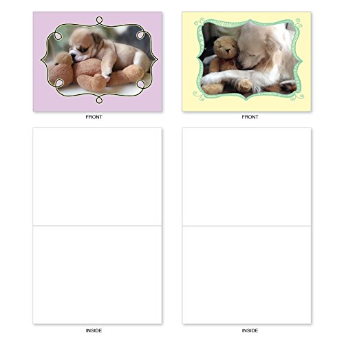 10 Assorted Puppy Note Cards w/ Envelopes (Small 4 x 5.12 Inch) - Assortment of All Occasion 'Cuddle Buddies' Blank Greeting Cards - Sleeping Dogs w/ Stuffed Animals - Notecard Stationery M6469OCBsl - Thumbnail 2