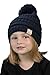 Funky Junque Soft and Warm Cable Knit Girls Winter Hat Beanie with Pom Pom, 100% Acrylic Toddler Snow Hat Ages 1-4 - Navy Blue