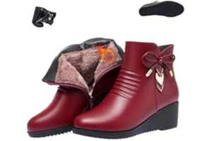 Women's Genuine Leather Wool Orthopedic Boots, Fur Lined Waterproof Leather Ankle Boots Winter Warm Fleece Wedge Snow Booties
