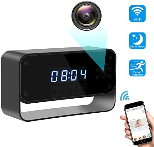 Spy Camera Wireless Hidden Camera Clock 1080P WiFi Covert Nanny Cam Secret Home Security Remote View via Android iPhone APP Motion Detection Record &amp; Alarm Night Vision