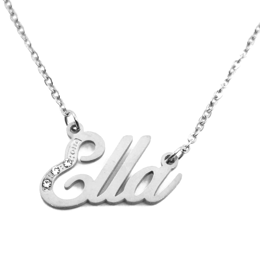 Kigu Name Necklace Ella - Silver Tone - Custom Name Necklace - Personalised Jewellery for Ladies- Customised Jewellery for Girls- Custom Pendant Ella