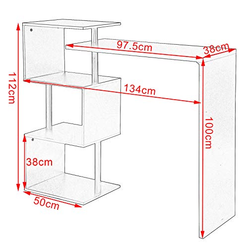 WOLTU Bartisch Stehtisch Bistrotisch Bartheke Tresentisch, mit 3 Ablagefläche, drehbar, Metall, MDF, 134x38x112cm(BxTxH), Weiß – Bild 4