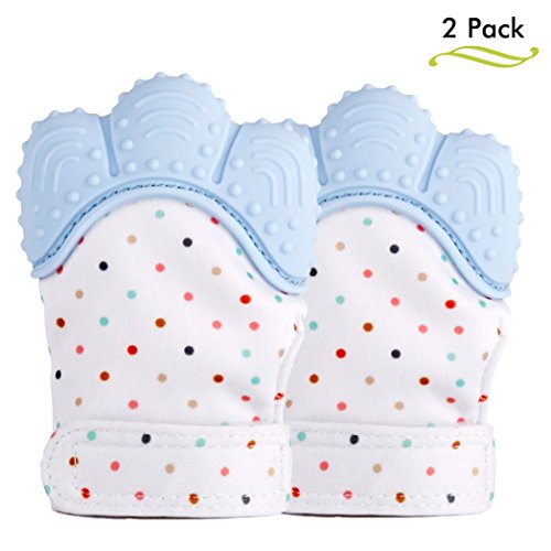 Silicone Baby Teether Mitten - Picowe Teething Gloves Toys Made by Food Grade Material, Ideal Baby Shower Gift with Handy Travel Bag (2 Blue) - Thumbnail 7