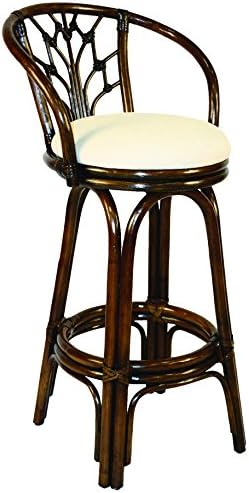 Hospitality Rattan 806-6094-ATQ-B Valencia Indoor Swivel Rattan &amp; Wicker Bar Stool in Antique Finish with Cushion, 30", Sunbrella Dolce Mango