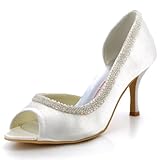 Elegantpark EL-005 Women's Evening Party Peep Toe Beaded High Heel Satin Wedding Shoes