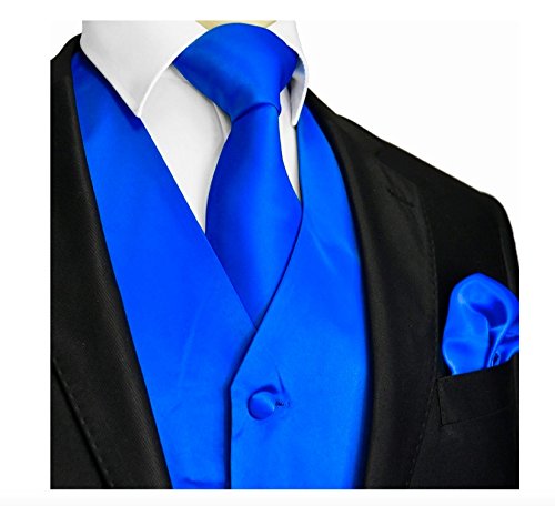 Brand Q 3pc Men s Tuxedo Vest,Neck Tie,Pocket Square Set for Suit or Tuxedo (2XL, Royal Blue)