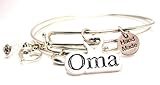 Oma Adjustable Wire Bangle Charm Bracelet Set of Two Bangles