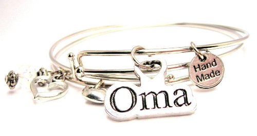 Oma Adjustable Wire Bangle Charm Bracelet Set of Two Bangles