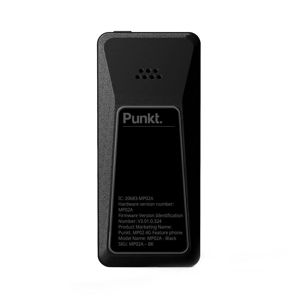 Punkt. MP02 4G LTE Minimalist Mobile Phone - Unlocked Cell Phone with Nano-SIM, Wi-Fi Hotspot, 2GB RAM+16GB Storage, Bluetooth, Digital Security, Multiband - Black