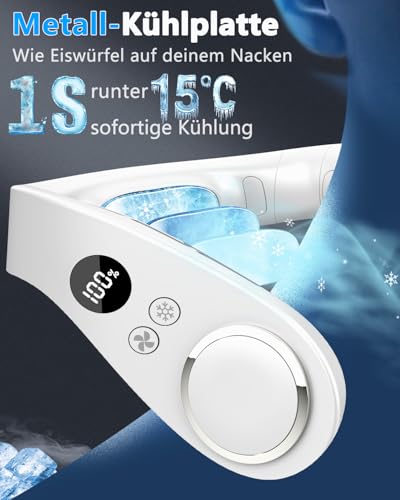 Kouric Neck Fan with Cooling, Neck Fans Extra Quiet (35 dB) 24 Hours USB-C 5500 mAh, 5 Levels & LED Display, Rotorless Fan for Hanging for Women/Men/Children/Outdoor/Indoor