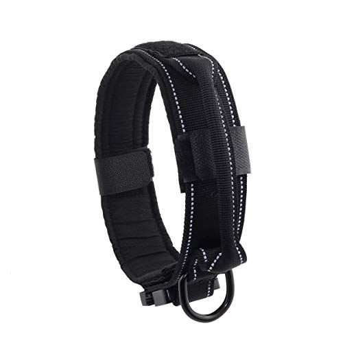 Yunleparks Highly Reflective Dog Collar Tactical Dog Collar with Military Nylon Heavy Duty Metal Buckle and Control Handle for Medium and Large Dogs,1.5″ Width (XL, Black)