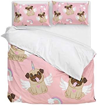 Cooper girl Unicorn Pug Dog Duvet Cover Set Twin Soft Microfiber Polyester 1 Duvet Cover and 1 Pillow Sham Two Piece