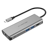 LENTION USB-C Digital AV Multiport Hub with 4K HDMI, 2 USB 3.0, Card Reader, Type C Charging, Gigabit Ethernet Adapter Compatible MacBook Pro 13/15/16 (Thunderbolt 3), New Mac Air, More (Space Gray)