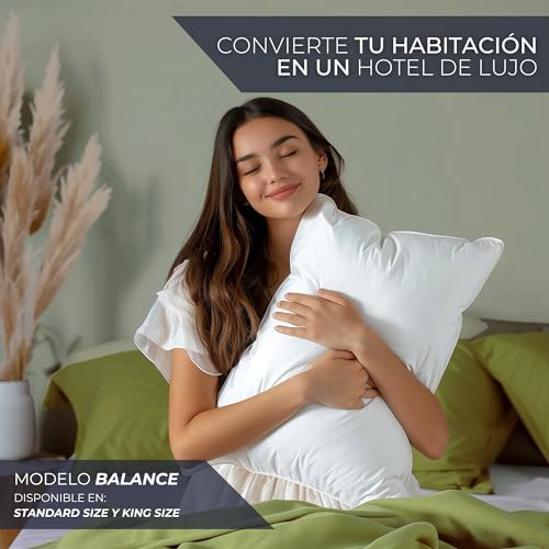 Landmark Collection - Almohadas de Lujo 100% Algodón - Paquete de 2 - Tamaño Standard Matrimonial - Almohadas Hoteleras - Firmeza Suave y Envolvente - Cama Matrimonial Individual