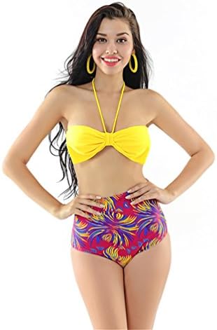 Wildsea Women's 2 Piece Push Up Bowknot High Waist Floral Bikini Bathing Suit