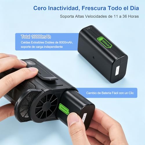 CAMULAND Ventilador de Cintura Recargable 16000mAh, 5 Velocidades con Clip para Cinturón, Linterna LED y Banco de Energía, Multifunción para Construcción, Camping, Jardinería y Exteriores, 9*6*9,5 cm | Clip Cinturón, Linterna LED, Banco de Energía 16000mAh, Portátil Obra, Camping, Jardín, Exterior, 9x6x9.5cm, Manos Libres