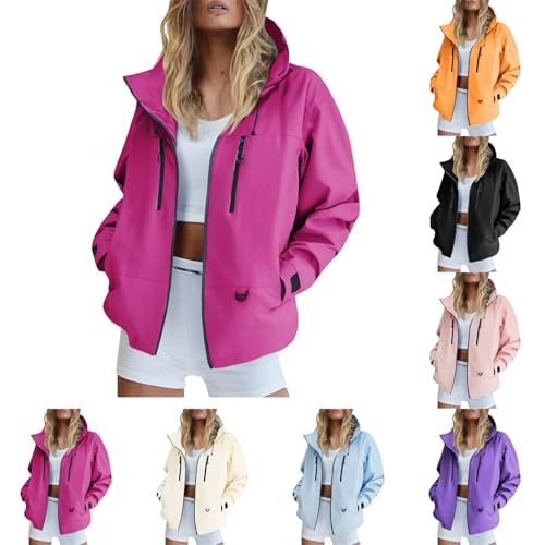 Raincoat Women Waterproof Jacket Lightweight for Women Waterproof Coat Long Sleeve Zip up Raincoat Windbreaker Jackets with Hood Casual Light Jacket