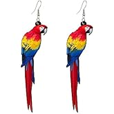 Colorful Parrot Dangling Hook Earrings for Women Cute Bird Animal Dangle Drop Silver Plated Pin Earring Lovely Boho Jewelry Gifts Hypoallergenic