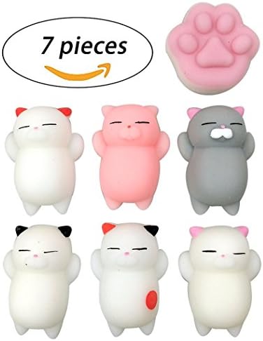 Squishy HONGSA 7 Pcs Kawaii Squishy Toys Kawaii Squishy Cats Stress Reduce Mochi Squishy Animals Colorful Cat Shape Squishies