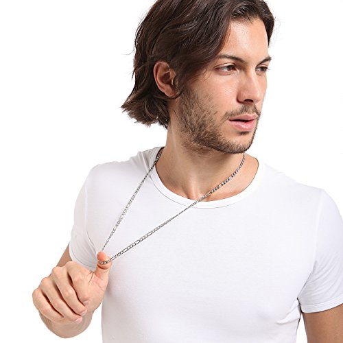 MOWOM Silver Tone 5.0mm Wide Stainless Steel Necklace Figaro Chain Link 14~40 Inch