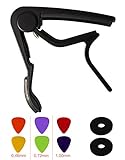 YMC Single-handed Guitar Capo Quick Change for Electric or Acoustic 6-String Guitar with 6 Picks,Guitar Strap Lock- Black