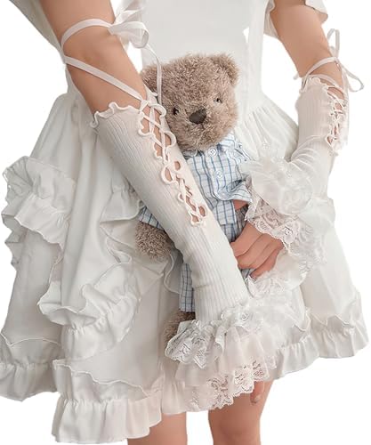 専用❤️アンティーク　ラム　ホワイトモヘア　したペロ　シルクリボン Amazon.com: LXYZXZ Lolita Mesh Lace Fingerless Gloves Women Gothic