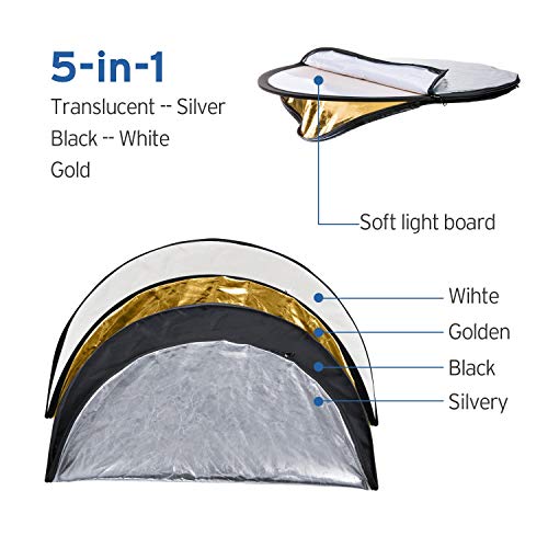 Etekcity-24-60cm-5-in-1-Photography-Reflector-Light-Reflectors-for-Photography-Multi-Disc-Photo-Reflector-Collapsible-with-Bag-Translucent-Silver-Gold-White-and-Black