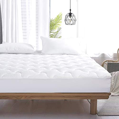 Abakan Mattress Pad Cover Queen Size Cooling Quilted Mattress Topper 300TC 100% Cotton Thick White Bed Topper Down Alternative Fill (8-21" Fitted Deep Pocket)