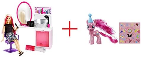 Barbie Sparkle Style Salon Doll Playset - Blonde AND My Little Pony Elements of Friendship Pinkie Pie Laughter Figure - Bundle