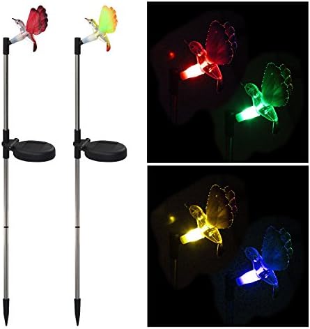 Pack of 2 Solar Color Changing LED Light Lawn Garden Yard Stakes-Fiber Optic Hummingbird