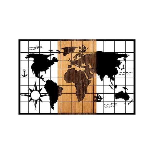 Stylish Decorative Wooden Wall Accessory, Black & Walnut, 90 x 3 x 58 cm, 50% Wood (3 cm) & 50% Metal (1.5 mm), Unique Design for Modern Spaces
