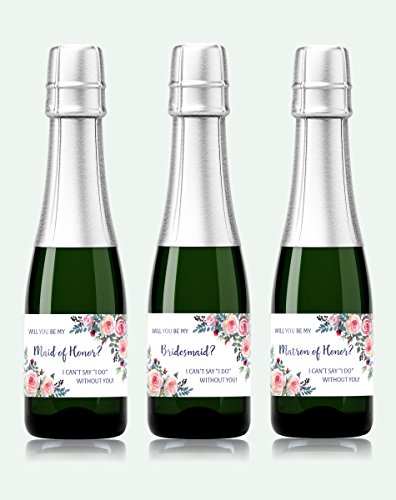 ● SET of 8 ● Bridesmaid Proposal - Bridesmaid Mini Champagne Labels - 6 Be My BRIDESMAID Labels + 1 MAID of HONOR + 1 MATRON of HONOR Label, Bridal Party Ask, 3.5” x 2” WEATHERPROOF Labels, M335-ASK-8 - Thumbnail 5