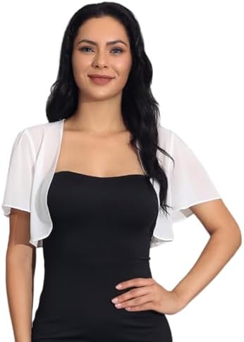 Unicra Black Chiffon Shrugs Bolero Soft Short Sleeves Open Front Sheer  Cardigan Bolero Jackets Top for Evening Dress for Women at Amazon Women's  Clothing store
