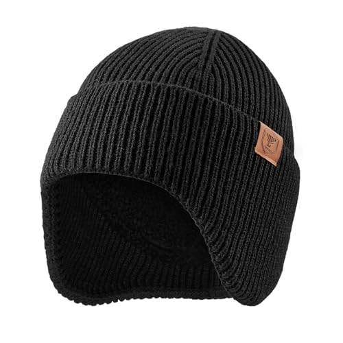 OZERO Winter Beanies Hats Men: Beanie with Ear Flaps, Black at Amazon