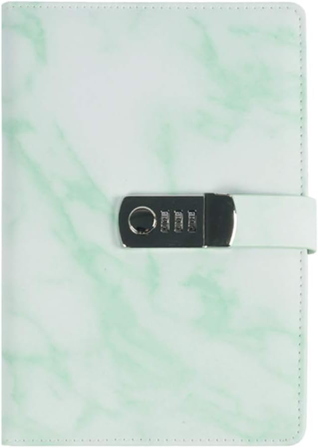 Lirener PU Leather Password Notebook(Marble pattern), A5 Size Wire Binding Fashion Daily Notebook Password Diary Sketchbook Planner Organizer with Combination Lock Pen Holder, 150x218mm