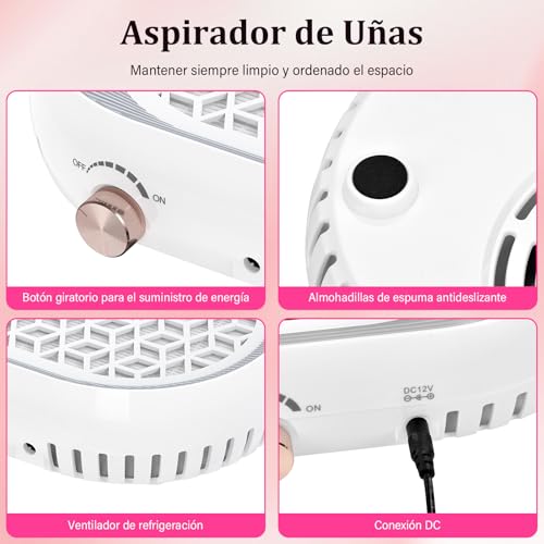 Aspiratore Unghie Professionale Aspiratore Unghie mit Filter Aspirapolvere regolabile per unghie artificiali in acrilico Manicure Pedicure.