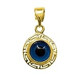 Sterling Silver 18 Karat Gold Overlay Greek Key Theme Double Sided Evil Eye Pendant Charm