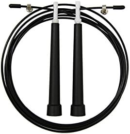 Adjustable Speed Jump Skipping Rope for CrossFit, MMA, Boxing Training, with Coated Steel Cable, Lightweight Non-slip Handle and Smooth Bearing (Black) - SJR01